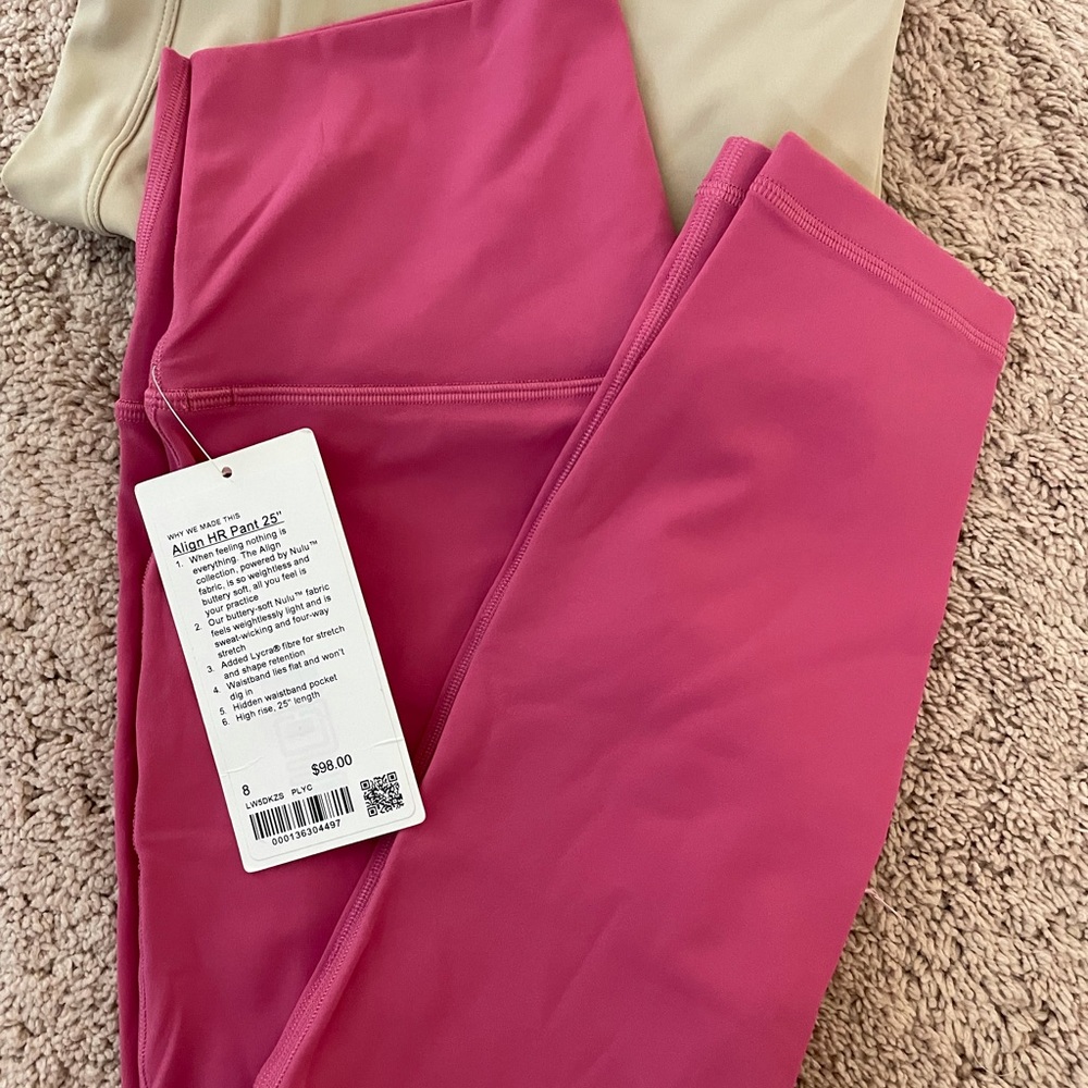 Lululemon pink lychee nwt size 8 align 25"